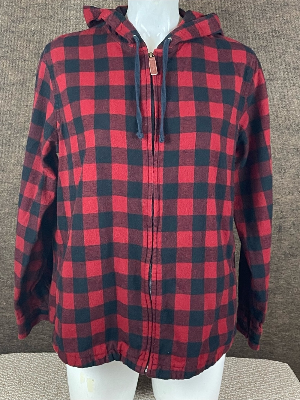 LL Bean Hooded Jacket Women's L Relaxed Buffalo Plaid Gorpcore Full Zip Hike E12